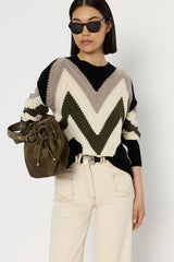 ELISSA GRAPHIC HERRINGBONE PATTERN WOOL SWEATER