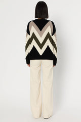 ELISSA GRAPHIC HERRINGBONE PATTERN WOOL SWEATER