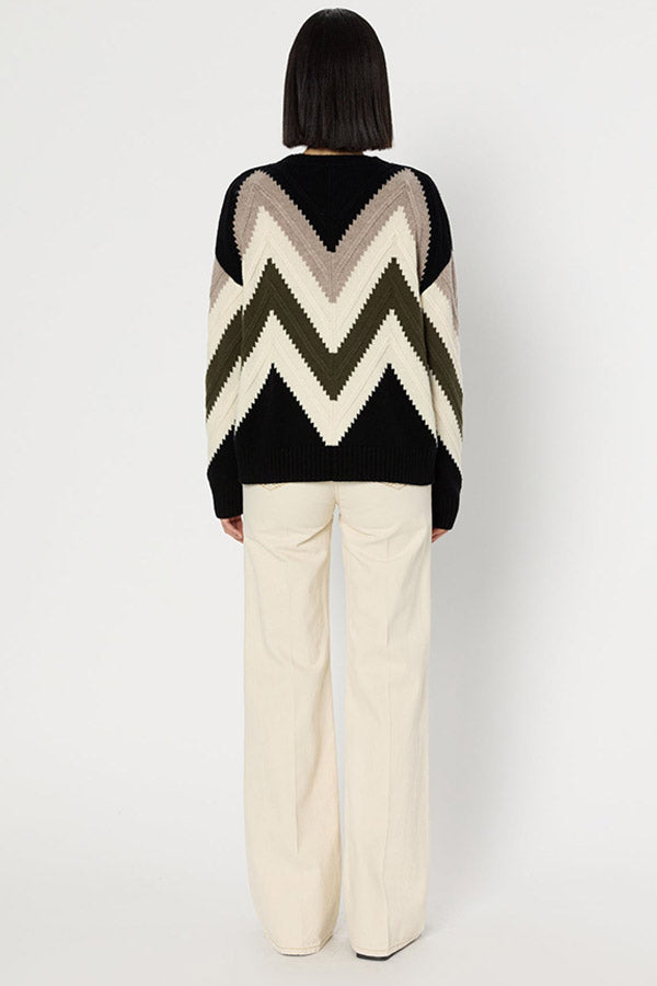 ELISSA GRAPHIC HERRINGBONE PATTERN WOOL SWEATER