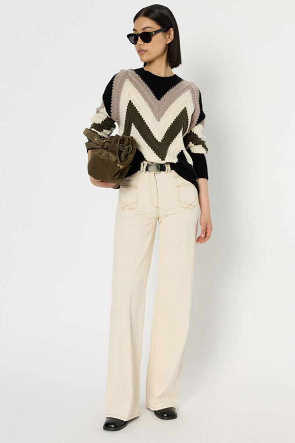 ELISSA GRAPHIC HERRINGBONE PATTERN WOOL SWEATER