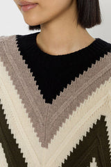 ELISSA GRAPHIC HERRINGBONE PATTERN WOOL SWEATER