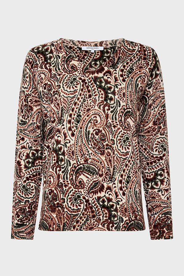 EMME V-NECK PRINTED FINE WOOL SWEATER