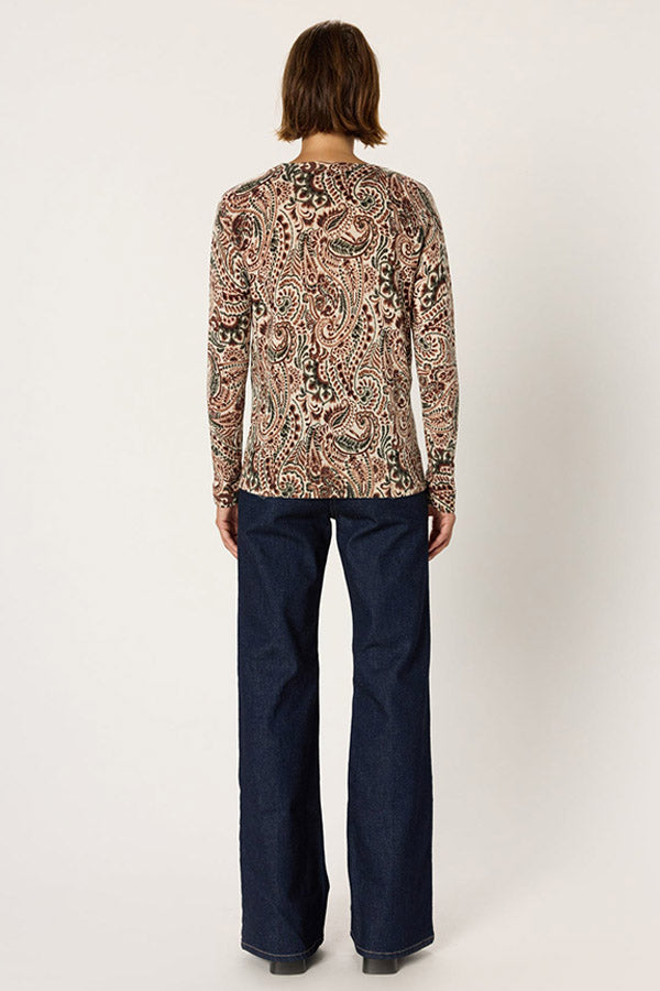 EMME V-NECK PRINTED FINE WOOL SWEATER