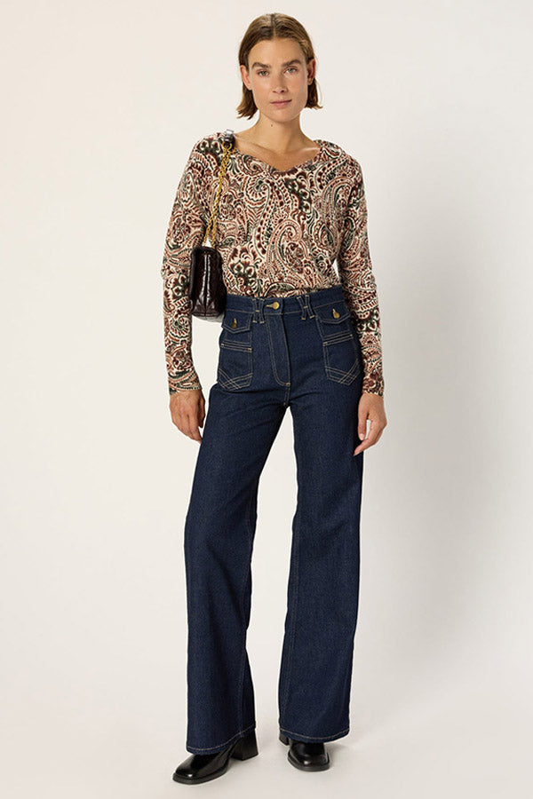 EMME V-NECK PRINTED FINE WOOL SWEATER