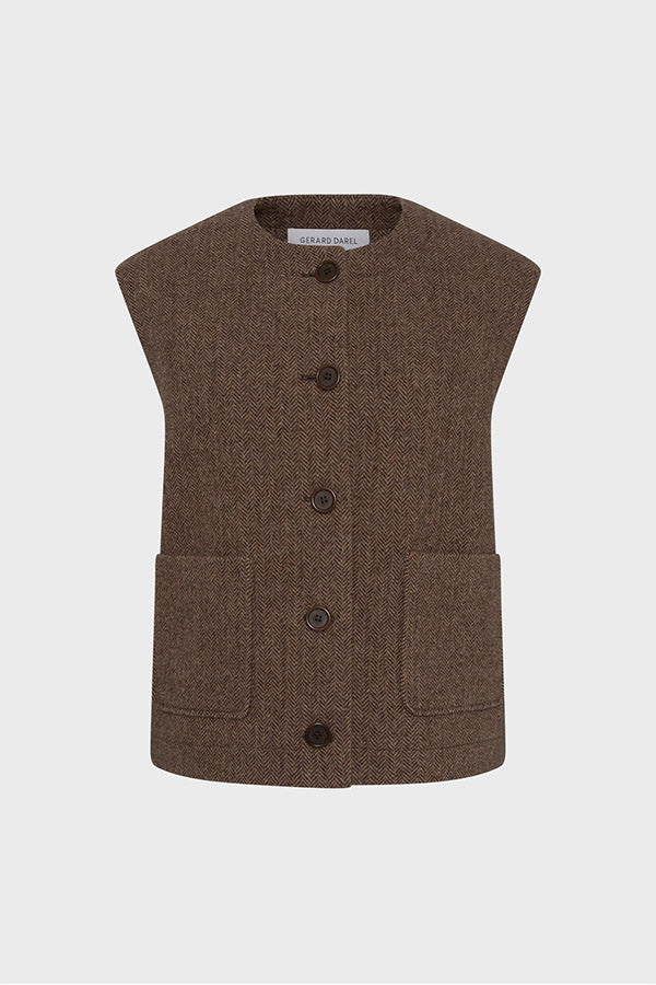 NAOMIE SLEEVELESS HERRINGBONE JACKET