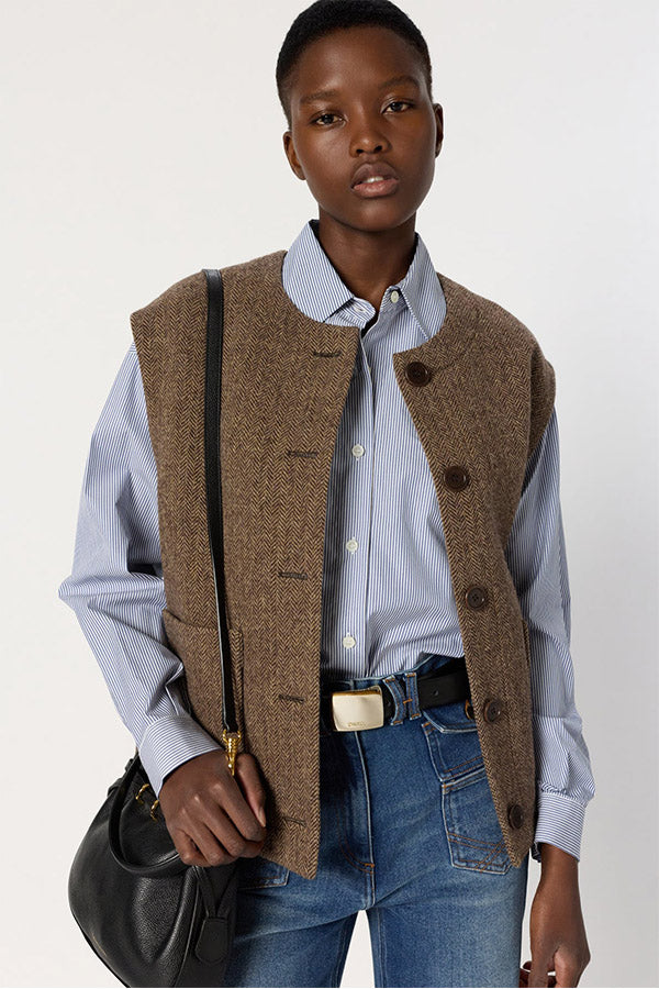 NAOMIE SLEEVELESS HERRINGBONE JACKET