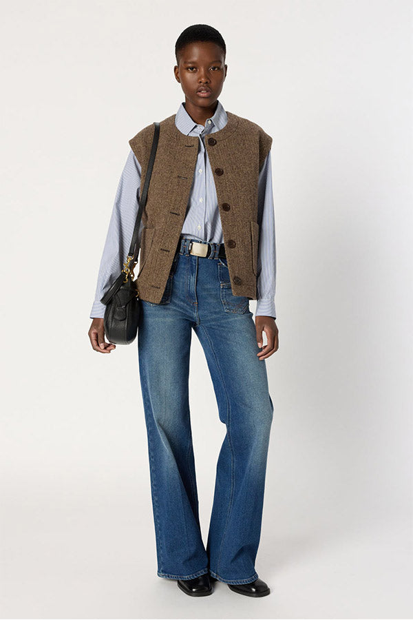 NAOMIE SLEEVELESS HERRINGBONE JACKET