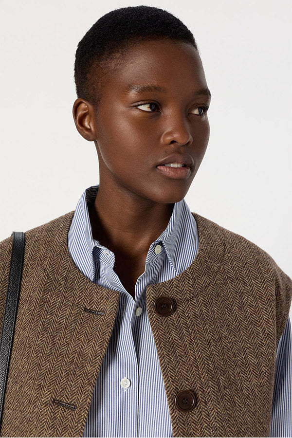 NAOMIE SLEEVELESS HERRINGBONE JACKET