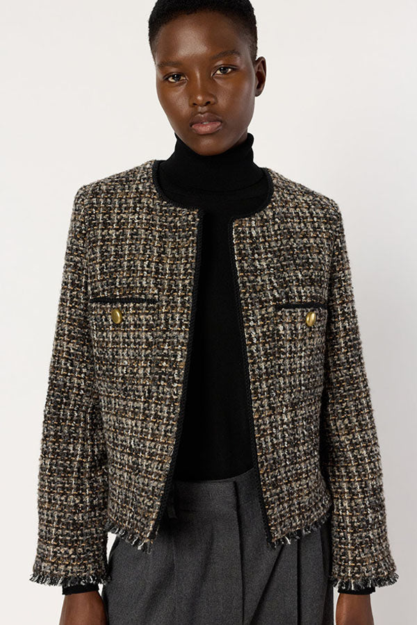 NOUR COLLARLESS TWEED JACKET