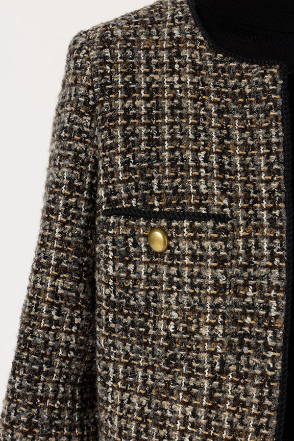 NOUR COLLARLESS TWEED JACKET