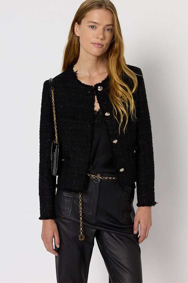 NESSA LUREX PLAIN TWEED COLLARLESS JACKET