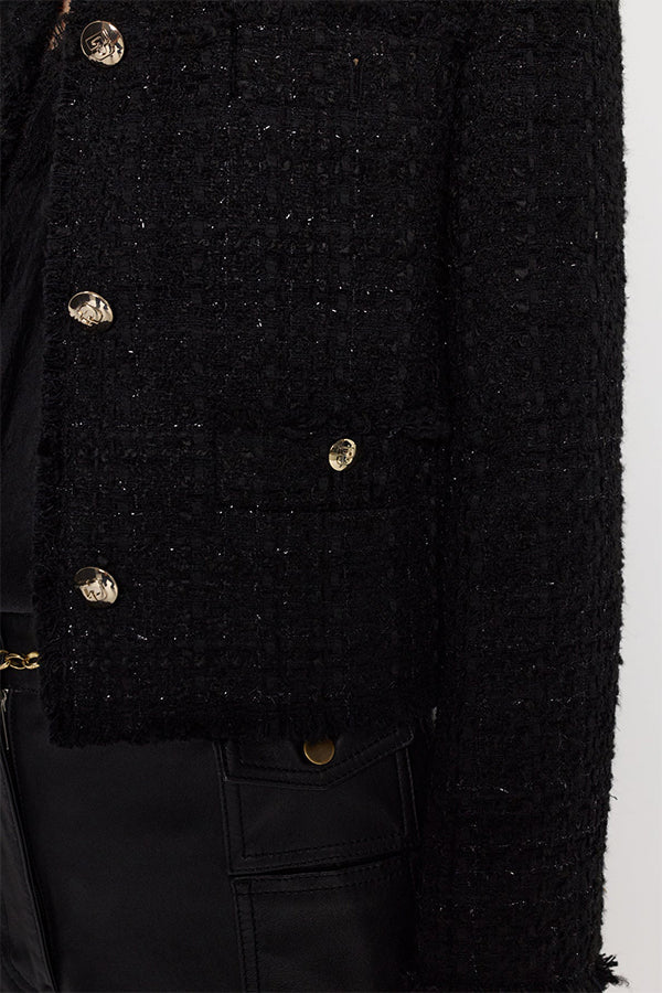 NESSA LUREX PLAIN TWEED COLLARLESS JACKET