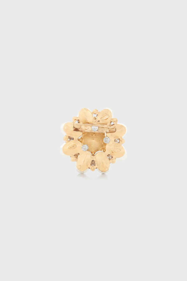 FLORA GOLD RHINESTONE AND STONE BROOCH