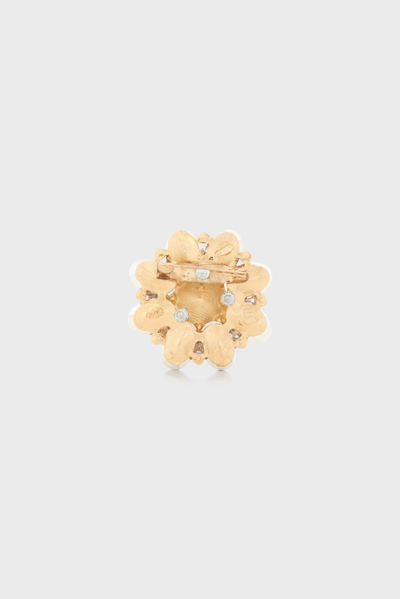 FLORA GOLD RHINESTONE AND STONE BROOCH