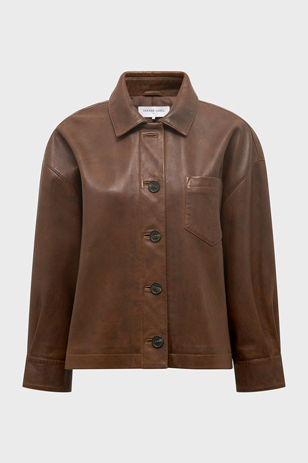 NICOLE DISTRESSED LEATHER OVERSHIRT