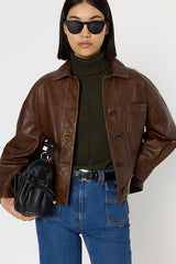 NICOLE DISTRESSED LEATHER OVERSHIRT
