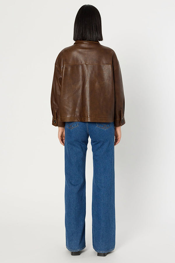 NICOLE DISTRESSED LEATHER OVERSHIRT