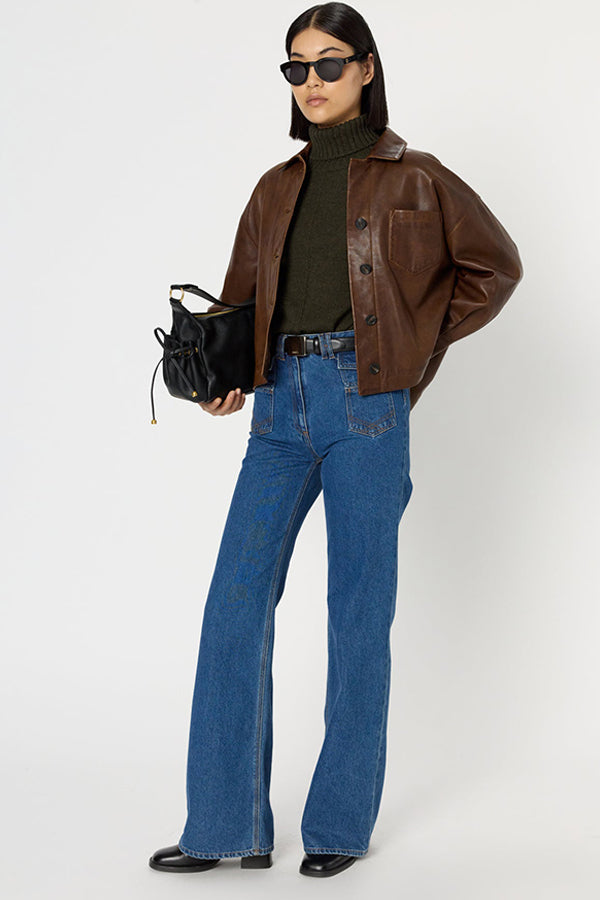 NICOLE DISTRESSED LEATHER OVERSHIRT