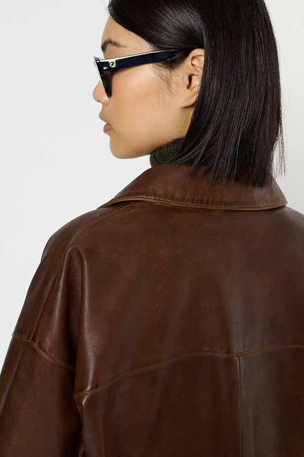 NICOLE DISTRESSED LEATHER OVERSHIRT