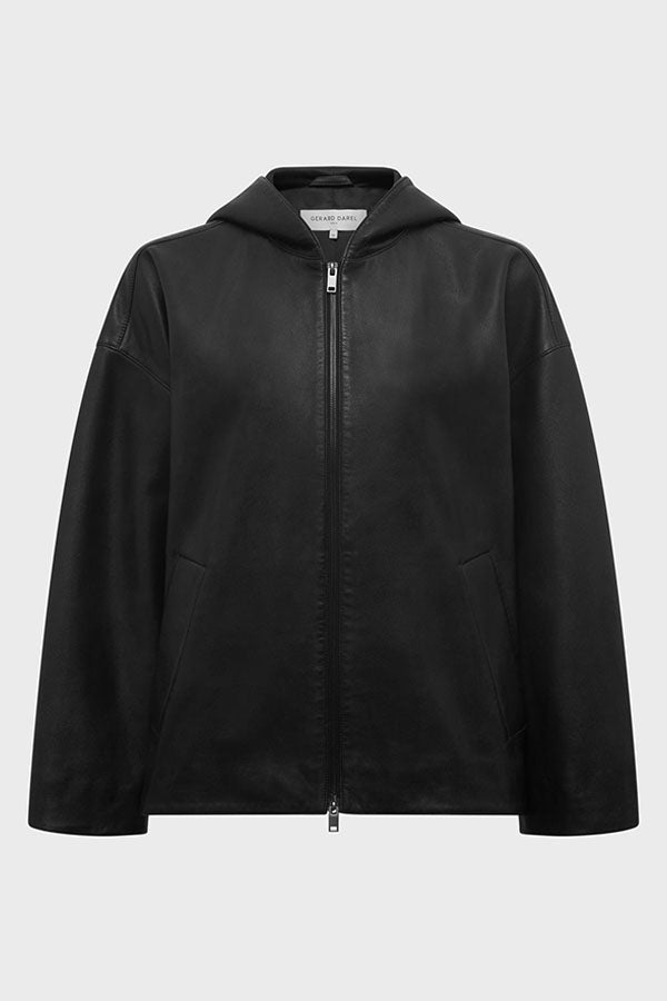 NABILA OVERSIZE HOODED LEATHER JACKET