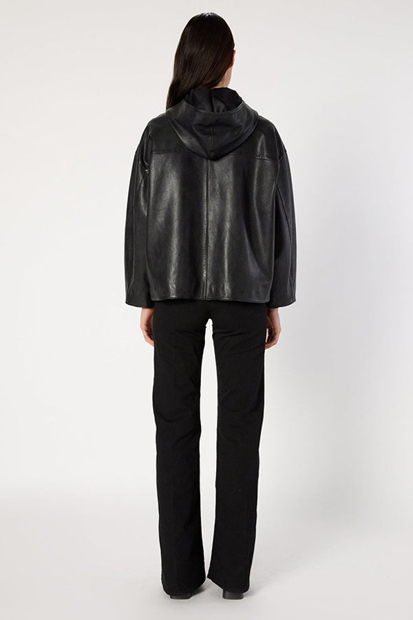NABILA OVERSIZE HOODED LEATHER JACKET
