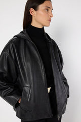 NABILA OVERSIZE HOODED LEATHER JACKET