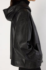 NABILA OVERSIZE HOODED LEATHER JACKET