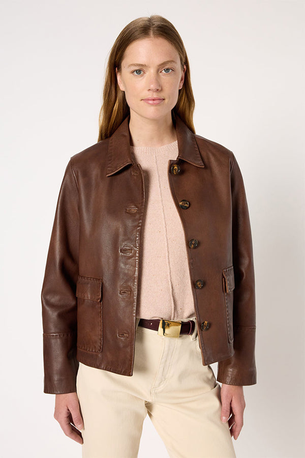 NAIMA DISTRESSED LEATHER STRAIGHT JACKET