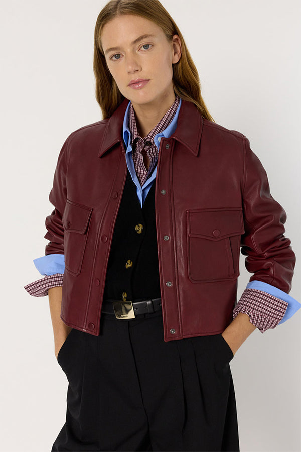 NOEVE CROPPED BORDEAUX LEATHER JACKET