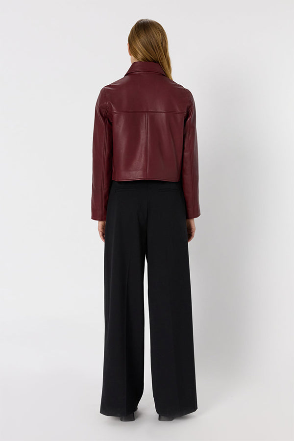 NOEVE CROPPED BORDEAUX LEATHER JACKET