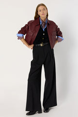 NOEVE CROPPED BORDEAUX LEATHER JACKET