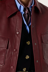 NOEVE CROPPED BORDEAUX LEATHER JACKET