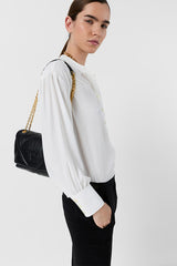 CEZANNE ECRU TUNISIAN COLLAR FLOWING BLOUSE