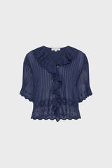 CEYLIA NAVY EMBROIDERED COTTON VOILE SHIRT