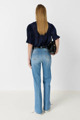 CEYLIA NAVY EMBROIDERED COTTON VOILE SHIRT