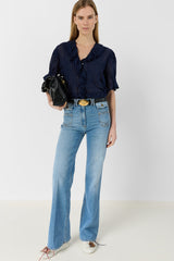 CEYLIA NAVY EMBROIDERED COTTON VOILE SHIRT