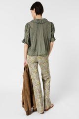CEYLIA KHAKI GREEN EMBROIDERED COTTON VOILE SHIRT