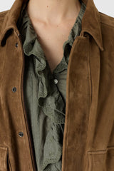 CEYLIA KHAKI GREEN EMBROIDERED COTTON VOILE SHIRT