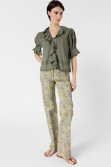 CEYLIA KHAKI GREEN EMBROIDERED COTTON VOILE SHIRT