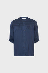 CATRINE NAVY SMOCKED SILK SHIRT