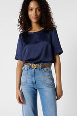 CILEIA NAVY SILK TOP