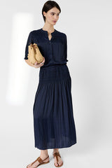 JOLIE PLEATED SILK MIDI SKIRT