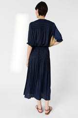 JOLIE PLEATED SILK MIDI SKIRT