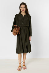 JULIAH GREEN PLEATED MIDI SKIRT