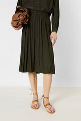 JULIAH GREEN PLEATED MIDI SKIRT