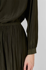 JULIAH GREEN PLEATED MIDI SKIRT