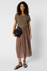 JOCELYNE ROPE PLEATED SILK MIDI SKIRT