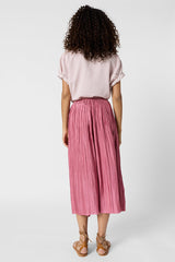 JOCELYNE ROSEWOOD PLEATED SILK MIDI SKIRT