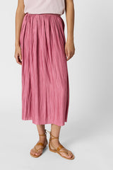 JOCELYNE ROSEWOOD PLEATED SILK MIDI SKIRT