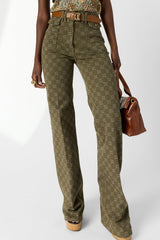 ANNA MONOGRAMMED FLARED JEANS